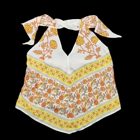 New J.CREW Size XXS Open Back Halter Top in Sunset Rose Block Print $118 CK065 - Picture 6 of 7